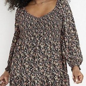 Maurices Black Floral Smocked Babydoll Dress